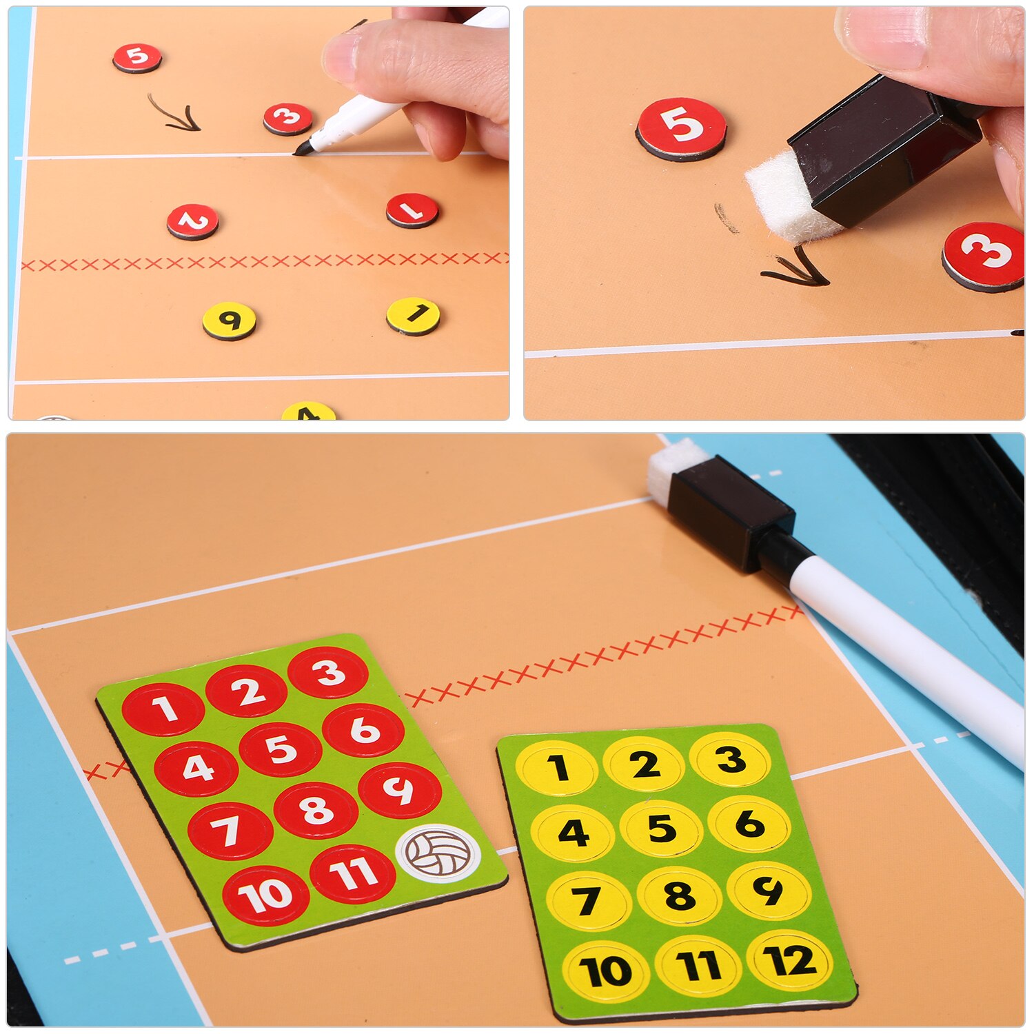 Foldable Volleyball Magnetic Tactic Board Coaching Strategy Board with Marker Pieces and 2-in-1 Pen Volleyball Equipment