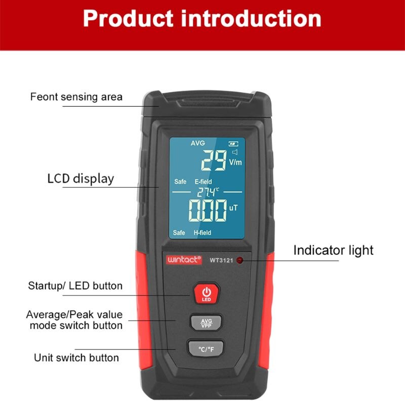Wt3121 håndholdt emf meter elektromagnetisk stråling tester elektrisk felt elektron magnetfelt dosimeter detektor