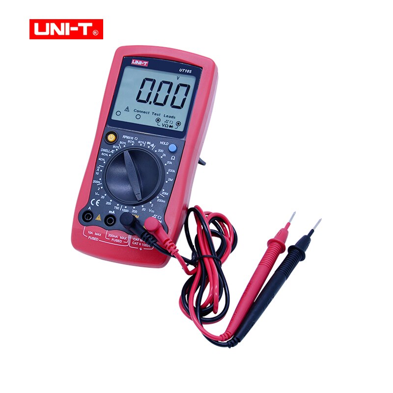 UNI-T UT105/UT107 Handheld Automotive Multipurpose Meters Manual Range Multimeter Input Protection Tach Battery Test