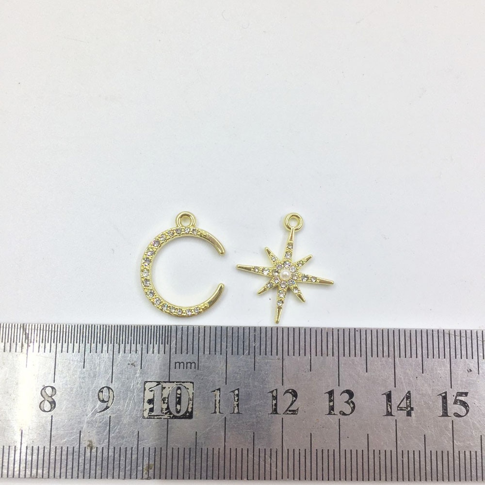 Eruifa 6 uds/18mm 3 uds Luna y 3 uds estrella chapado en oro de aleación de Zinc de encantos colgante de joyería de pendientes de pulsera de collar de 2 colores
