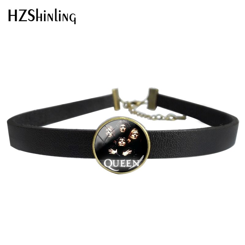 Pop and Rock Queen Band Photos Glass Dome Novel Jewelry Leather Bracelet Hand Craft: 2 / Black