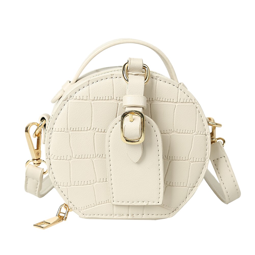 Frauen Kleine Runde Schulter Mini Handtaschen Jahrgang PU Leder Plissee Crossbody Totes Tasche modisch Rund Bote Taschen: Beige