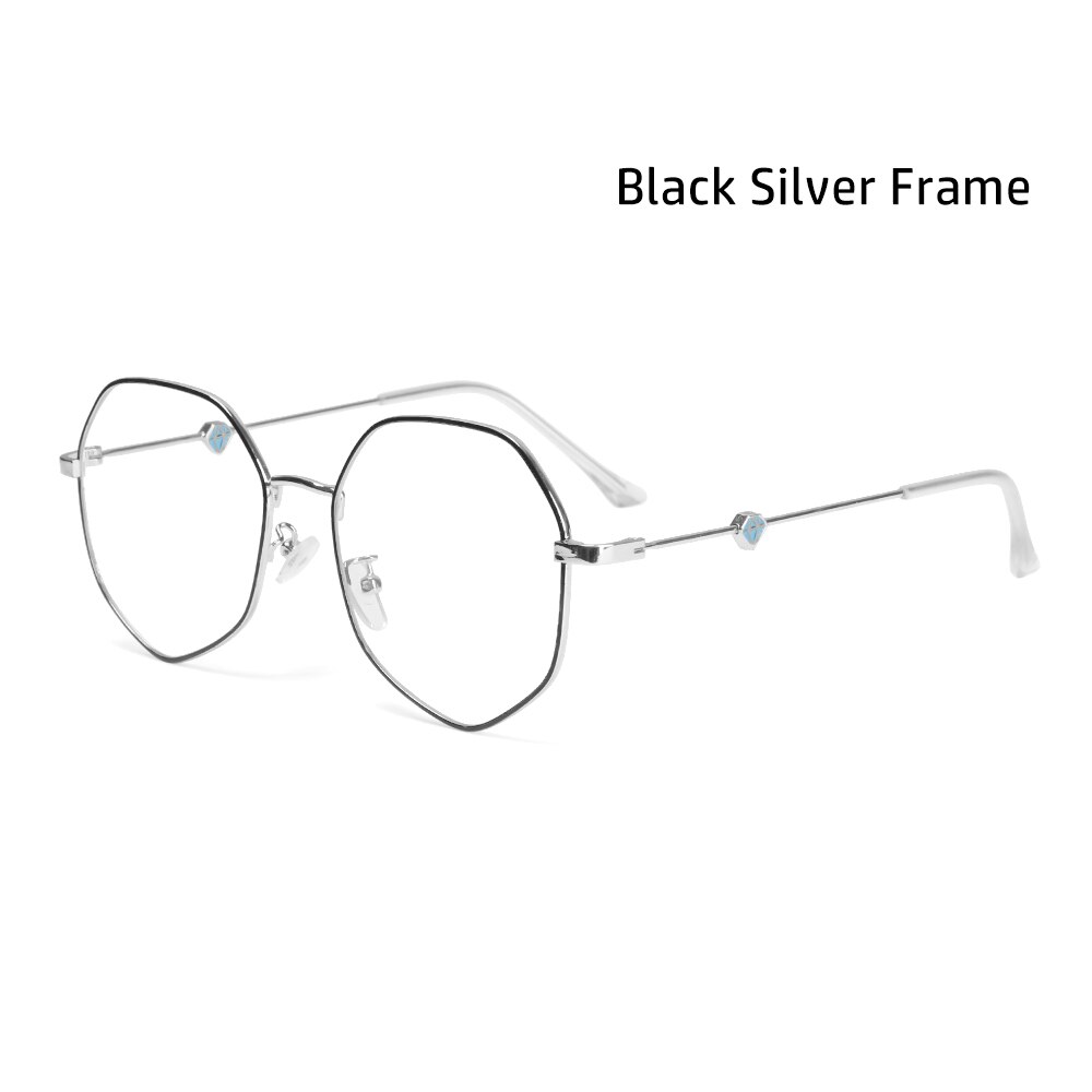 Ultralight Anti-Uv Blauw Stralen Straling Brillen Polygon Bril Frame Computer Bril Bijziendheid Bril Vlakke Spiegel Brillen: black silver frame