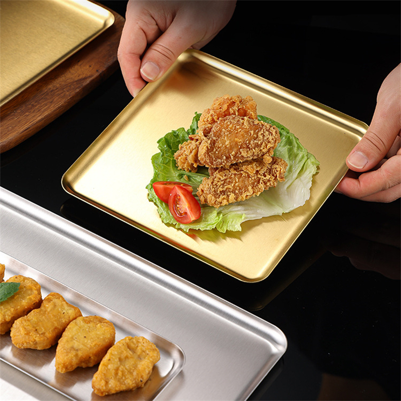 Silber Gold Edelstahl Servierteller Restaurant BBQ Spieße Sushi Tablett Großes flaches Tablett Lebensmittelaufbewahrungsplatten für sterben Küche