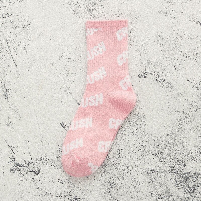 Outdoor Sport Socks Knitted Letter Non-slip Basketball Bicycle Compression Socks Streetwear Hip Hop Skateboard Baseball Sock: Pink white