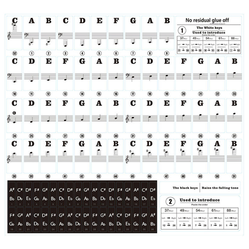 Elektronisk praksis klaver klistermærke gennemsigtigt keyboard klistermærke aftageligt keyboard klaver klistermærke til begyndere: B