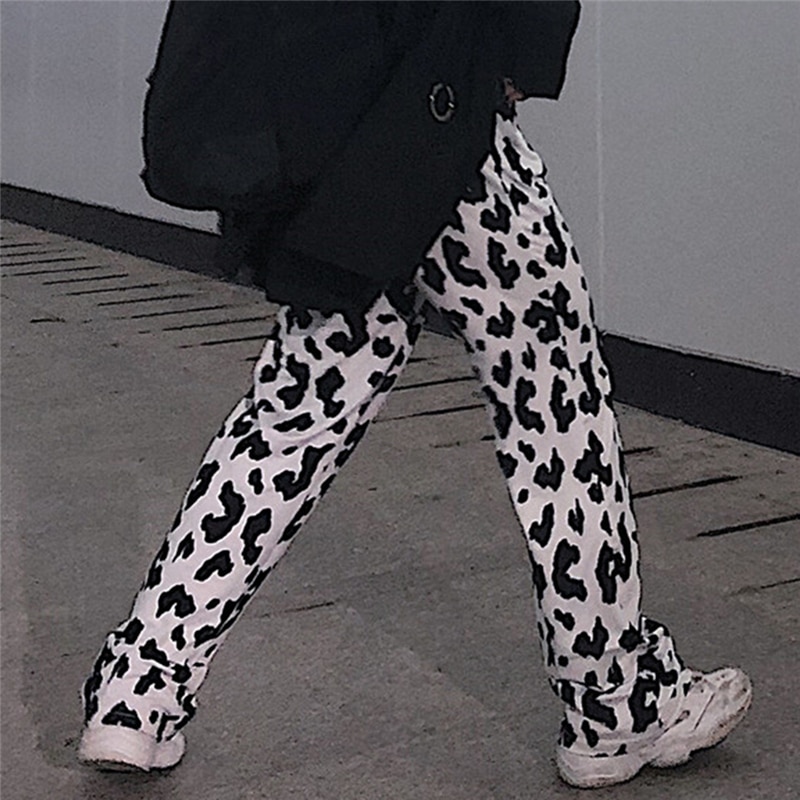 Koeienprint broek dames koreaanse stijl koeienprint wijde broek harajuku broek zomer koreaanse kleding streetwear dames