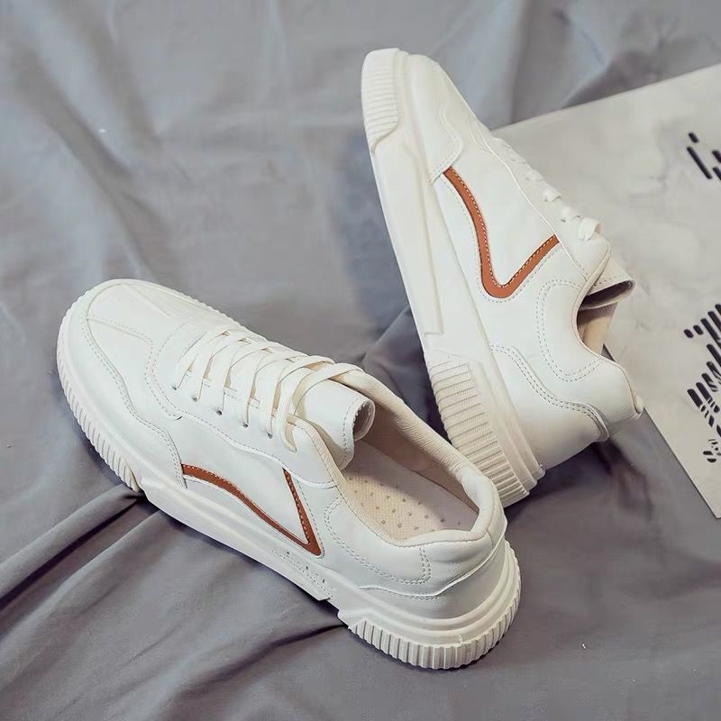 Vulkaniserade sneakers pojkar läder vita skor män skolsportskor klassiska promenadskor man casual tennis: Beige / 10
