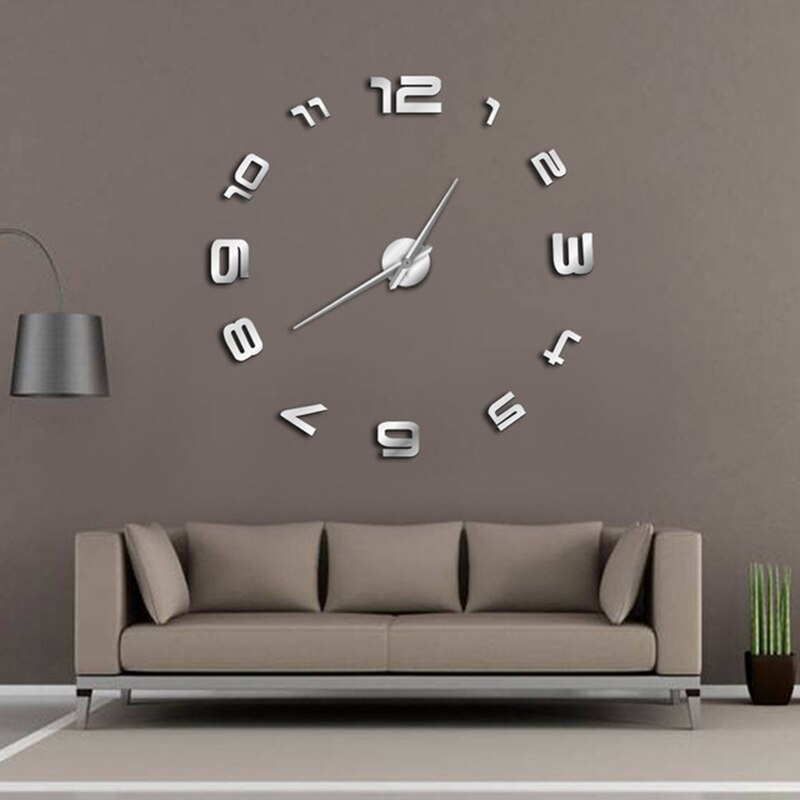 Diy Arabisch Grote Aantal Wandklok Modern Giant Wandklok 3D Spiegel Effect Muursticker Frameloze Enorme Muur Horloge