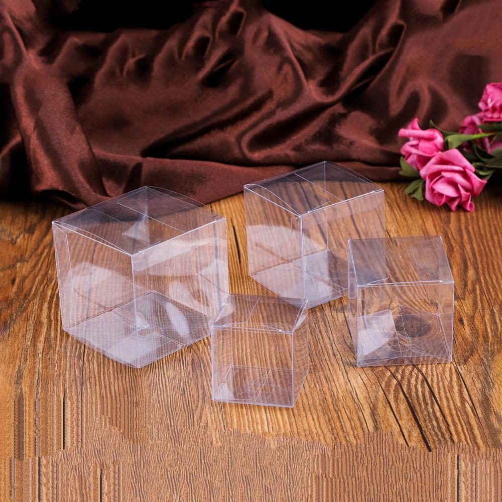 10 Uds. De cajas transparentes de PVC para regalar golosinas de boda para invitados cuadrados, caja de para Baby Shower, decoración para de cumpleaños y boda