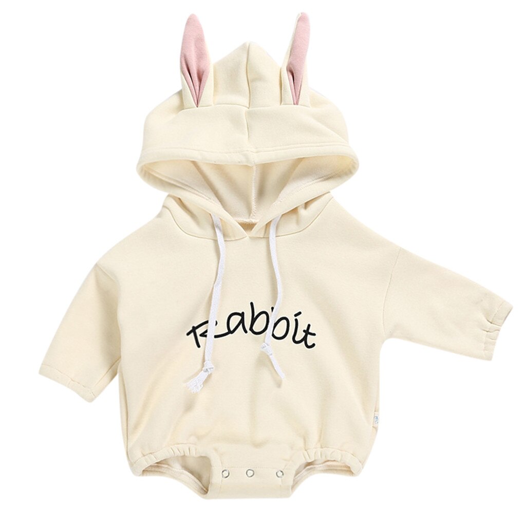 Baby kleding Todder Kid Meisje Jongen Konijn Brief Sweatshirt Tops Romper Trui Winter kleding voor baby kostuum kinderkleding: Beige / 12m