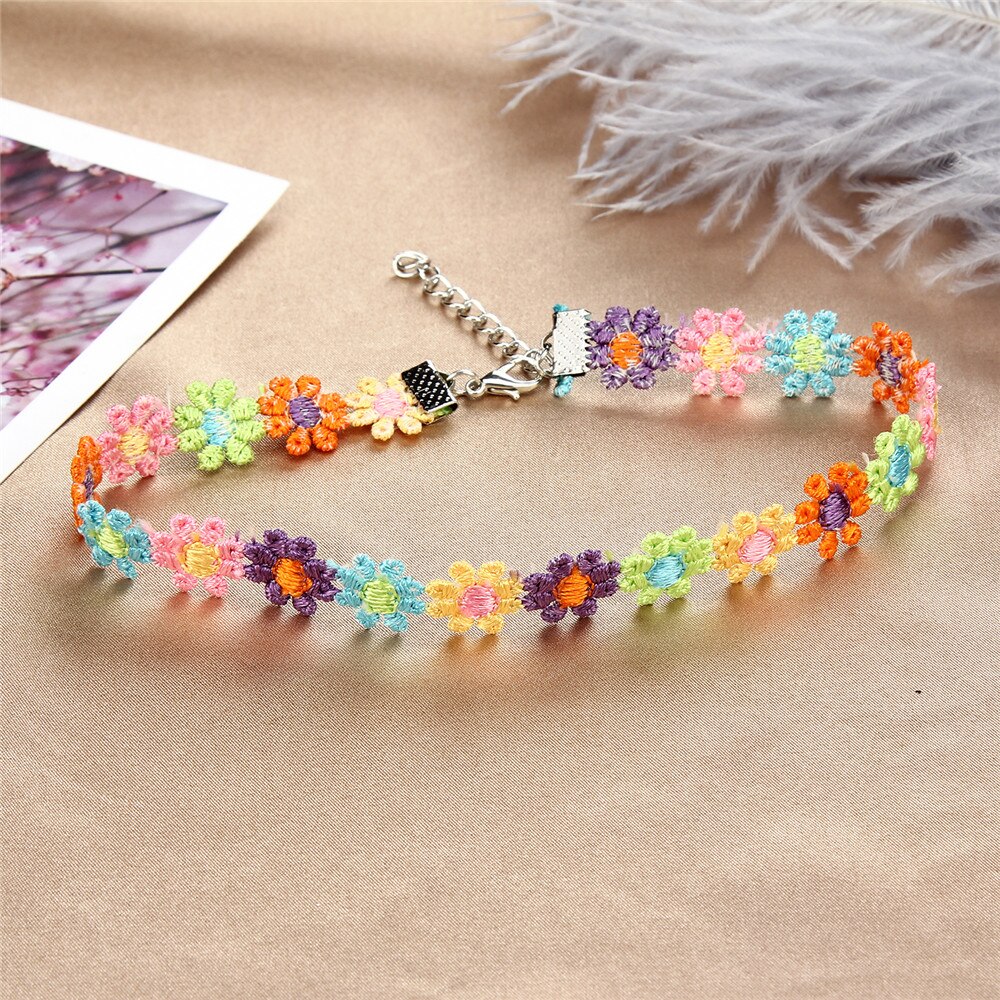 Korea Boho Bloem Charmes Ketting Ketting Choker Voor Vrouwen Meisje Harajuku Halsbanden Leuke Daisy Stof Kant Sieraden Vriendin: A