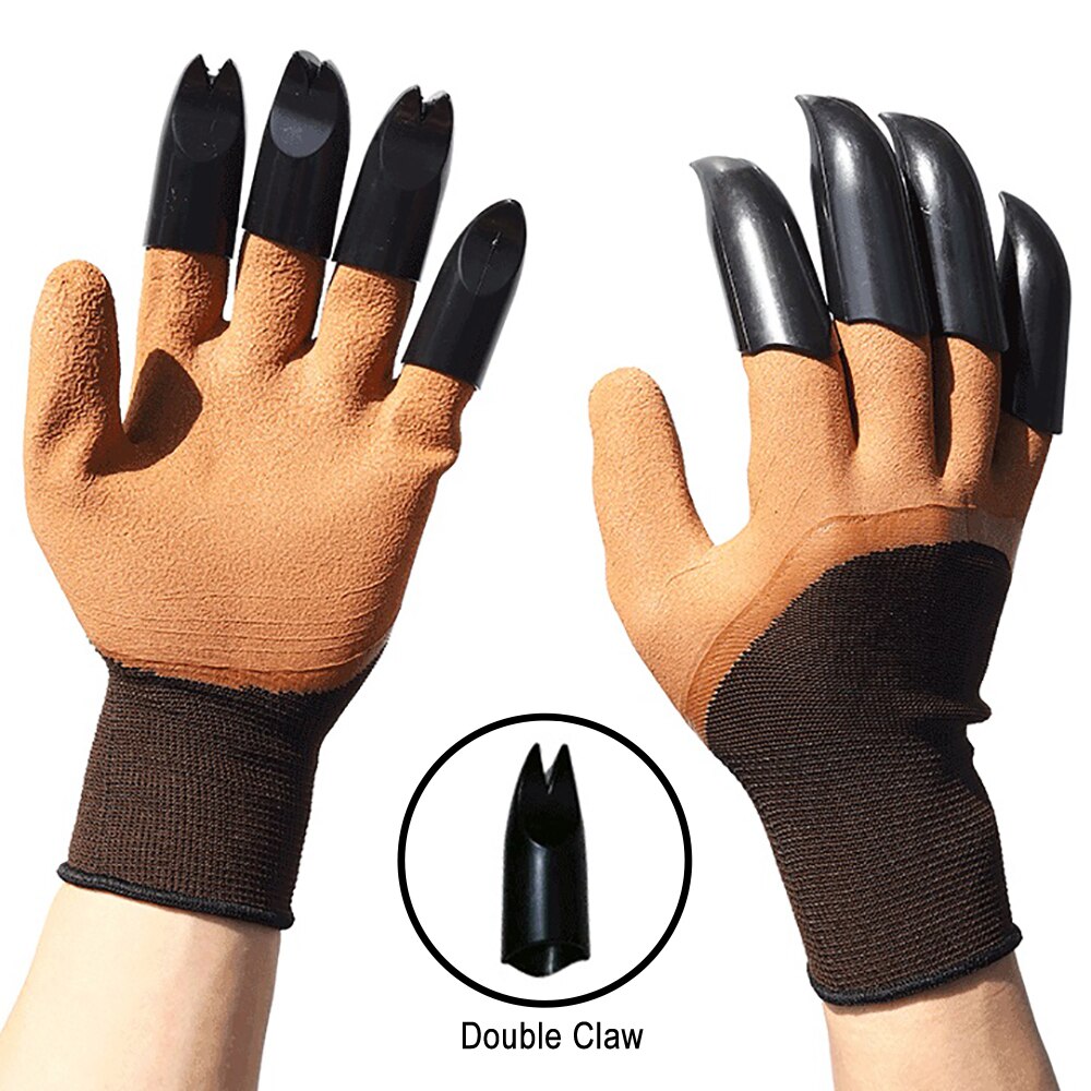 Guantes de jardín con garras de plástico ABS, manoplas de goma duraderas e impermeables para jardinería y jardín al aire libre: Brown 8 Double Claw