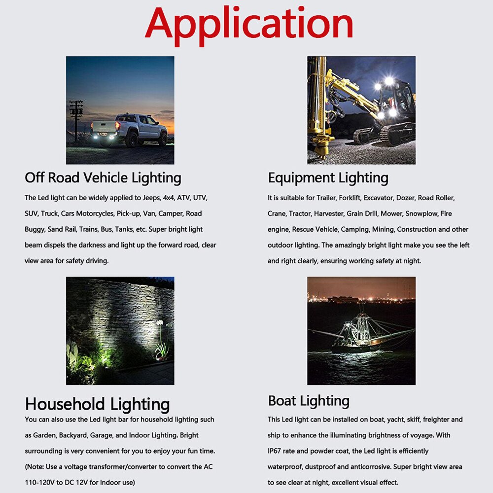 LED Car Work Light Aluminum Camping LED Work Light Bar Combo Flood Beam offroad Driving Work Fog Light For offroad