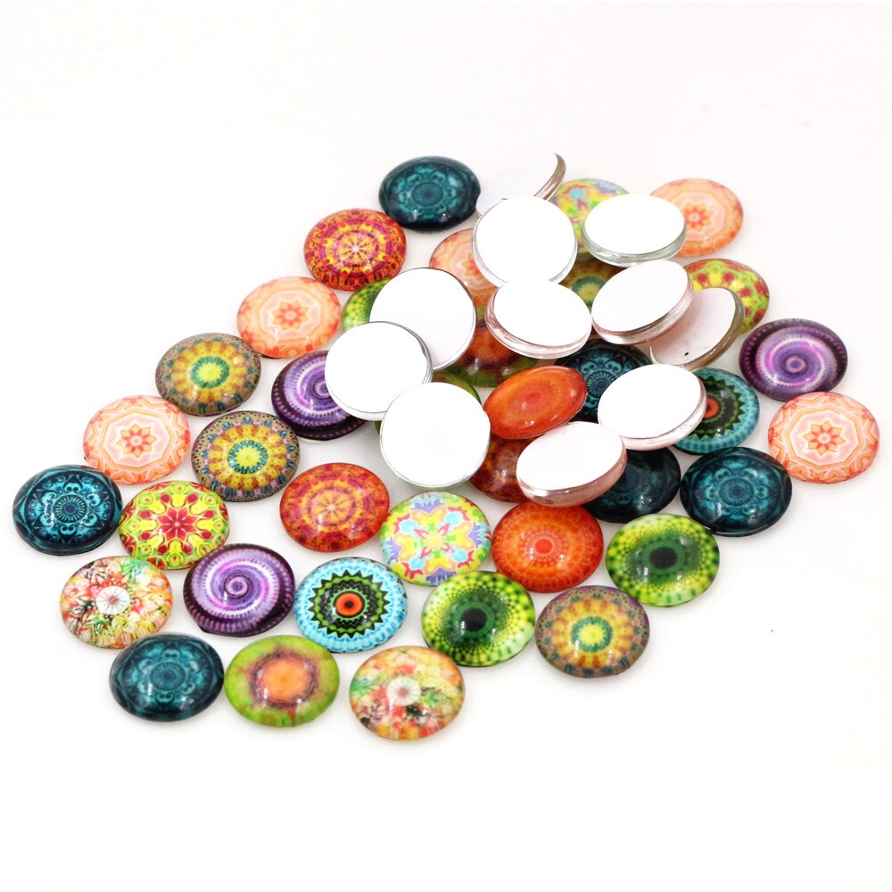 50 Stks/partij 12 Mm Kleurrijke Mode Bloem Foto Glas Cabochons Gemengde Kleur Cabochons Voor Armband Oorbellen Ketting Bases Instellingen: G2-05