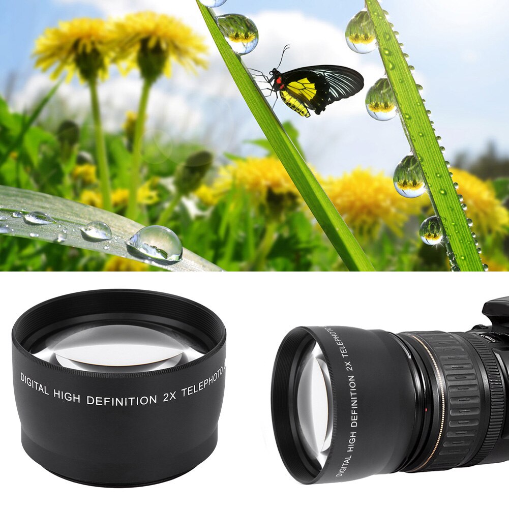Unité de téléobjectif 55mm 2X grossissement HD téléobjectif convertisseur pour caméra de montage 55mm