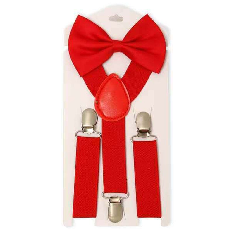 2 stks/set Jongens Bowtie Kid Jarretelle Y-Back Verstelbare Elastische Jongens Bretels Vlinderdas 1-8 Jaar bruiloft Bretels: red