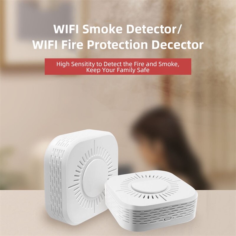 Detectores de humo Wifi para protección contra incendios, Detector de humo seguro para el hogar, Sensor de alarma de humo de seguridad, TUYA Smart Life, asistente de Google