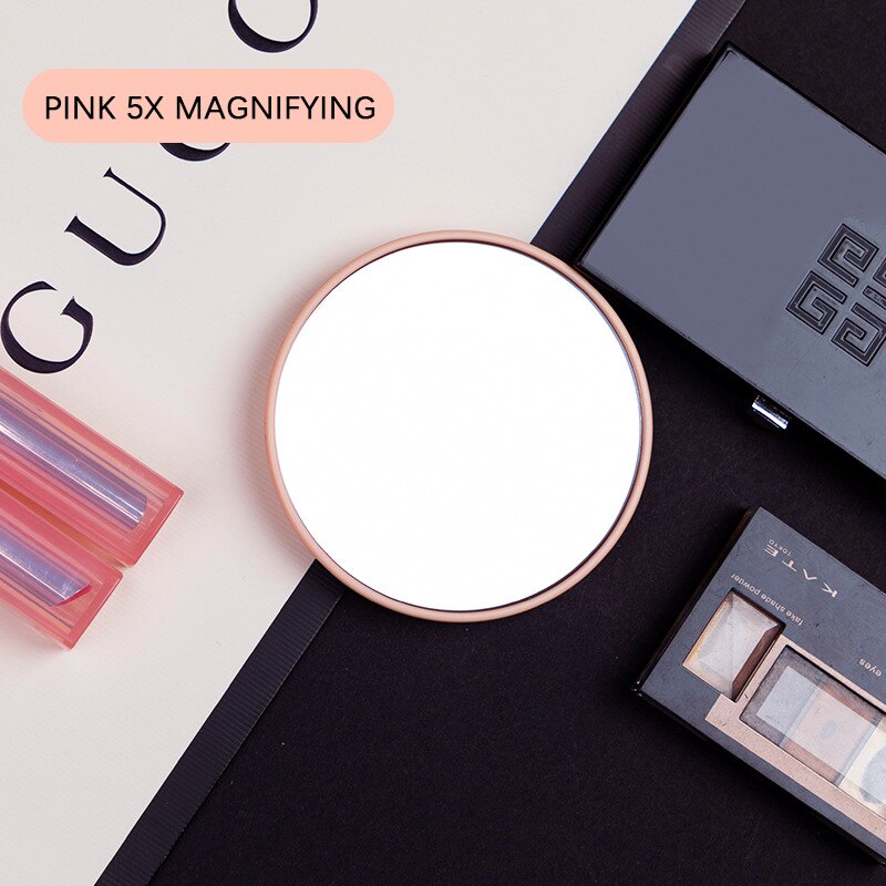 Magnifying mirror makeup mirror mini pocket mirror fill light mirror net red mirror portable 5X magnification compact mirror: pink