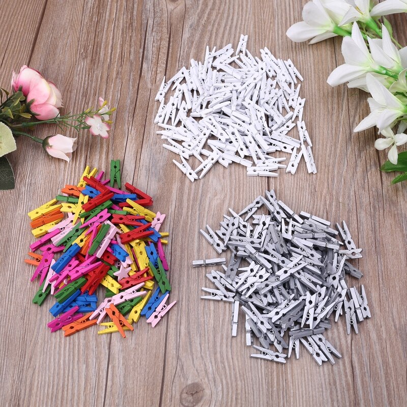 100 Stuks Kleine Maat 25Mm Mini Natuurlijke Houten Clips Voor Fotopapier Pinnen Wasknijper Craft Decoratie School Kantoorbenodigdheden