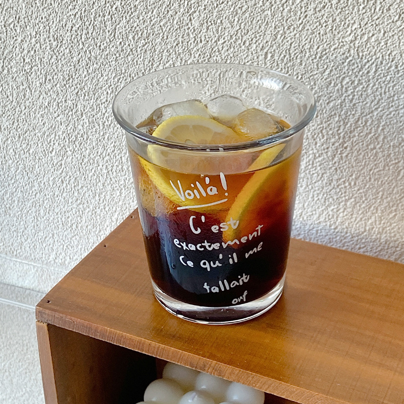 Taza de agua diaria para el hogar, 350ML, café, Latte helado americano, bebida, jugo, bebida fría, taza de vidrio transparente clásica Simple: Azul