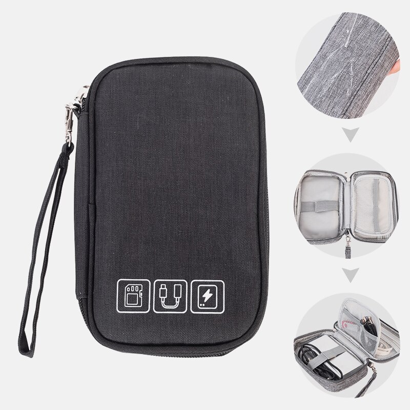 Kabel taske organizer ledninger oplader digital usb gadget bærbar elektronisk øretelefon etui lynlås opbevaringspose tilbehør rejse: 3
