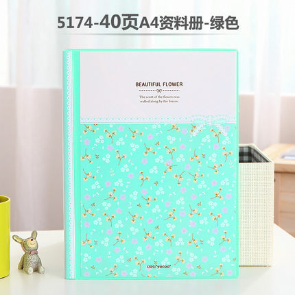 Fresh Flower Paper File Holders A4 Document Holder Paper Folder Storage Binder Pouch Package Office School 30/40/60/80pages: 40 pages-green