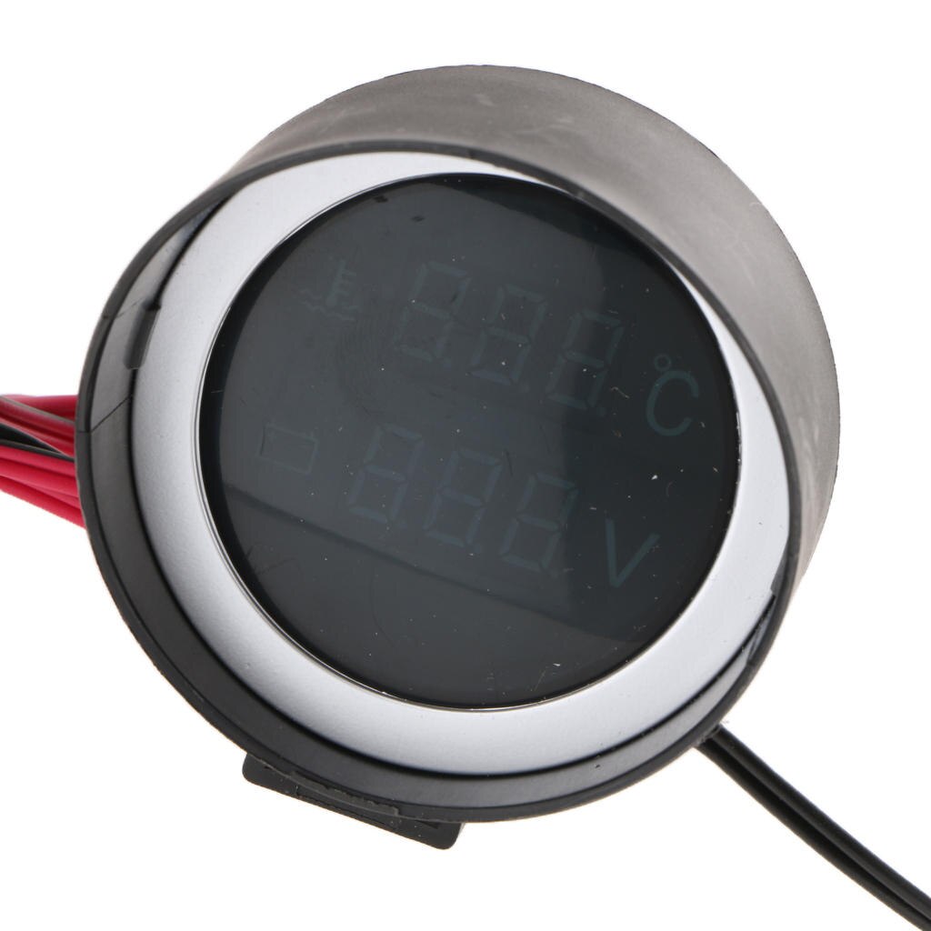 Rund lcd digital bil lcd digital display voltmeter vatten temp mätare med sensor universal för 12v, 24v bilar