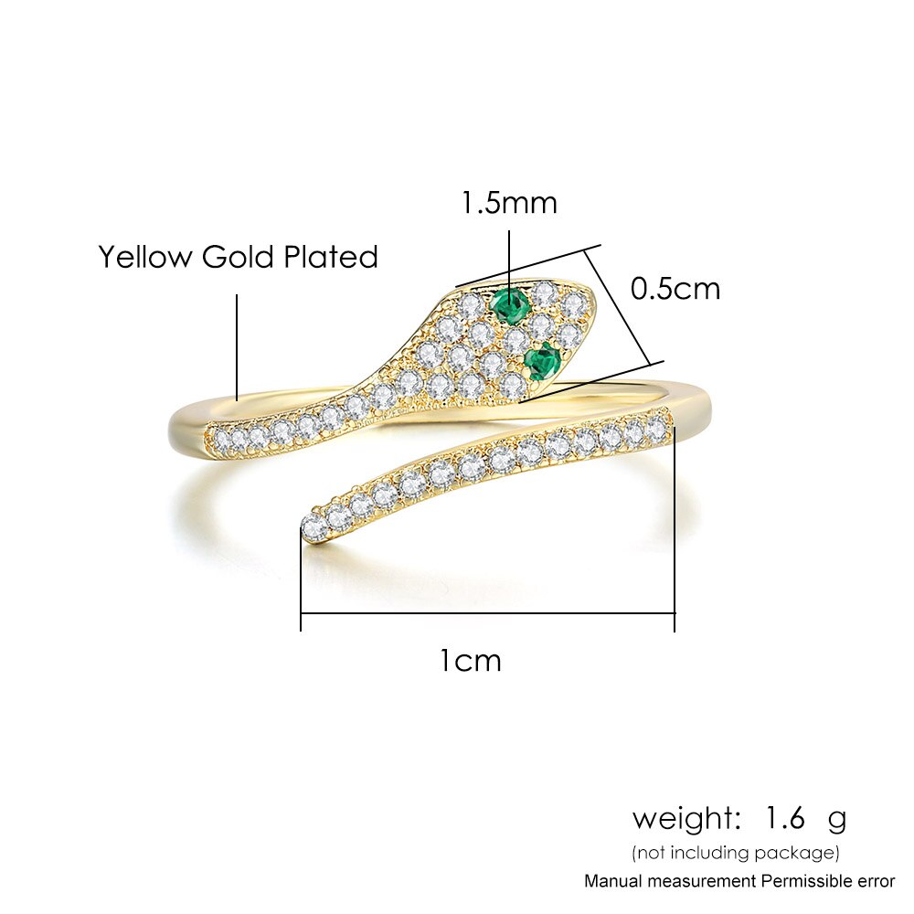 Verstelbare Ringen Voor Vrouwen Exquisite Leuke Slang Zirkoon Licht Geel Goud Kleur Open Ring Mode-sieraden R072