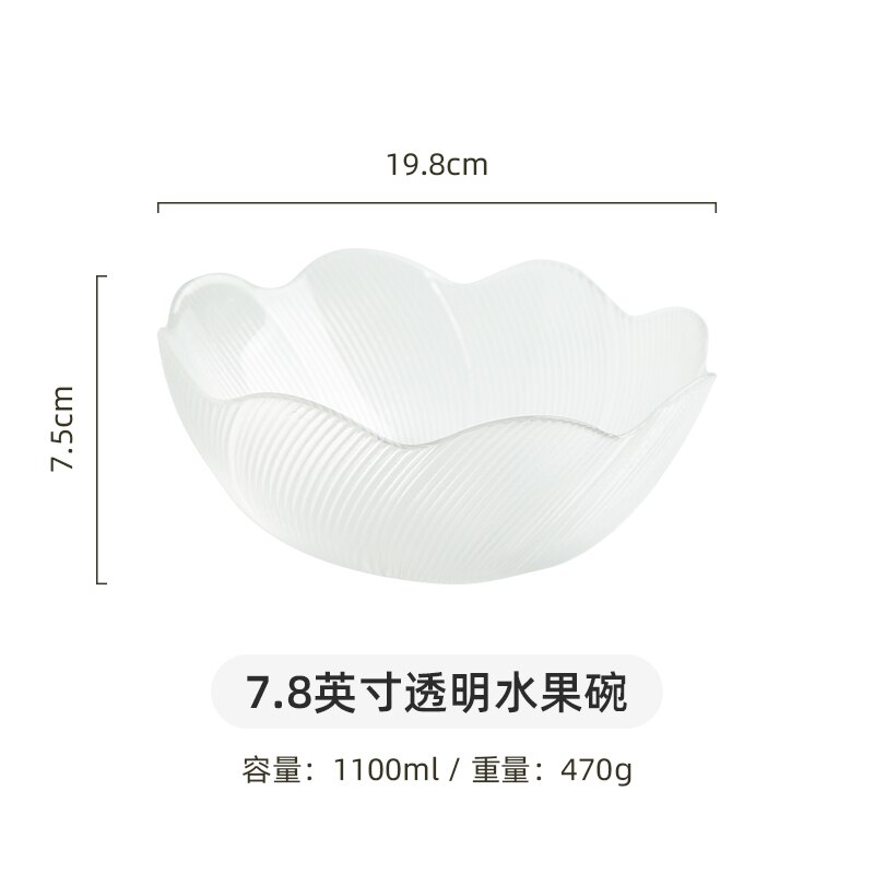 Ins Simple Fruit Plate Crystal Glass Dessert Plate Fruit Salad Bowl Dessert Bowl Set Dishes and Plates Sets: 7.8 inch Bowl