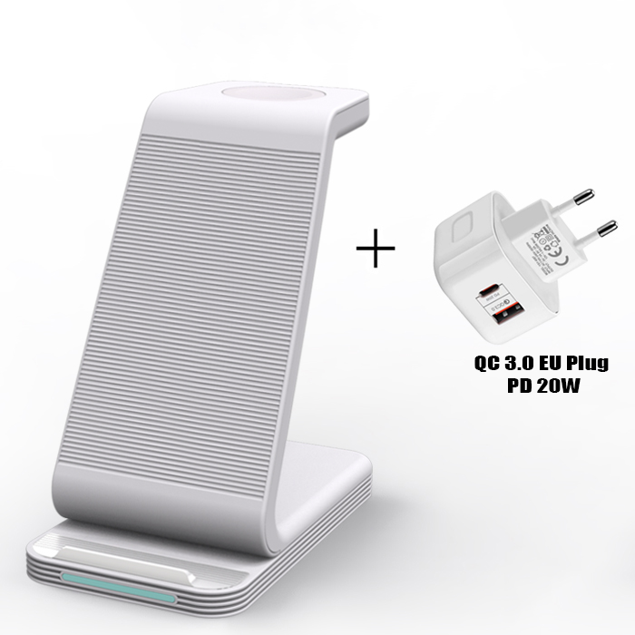 3 In 1 Draadloze Oplader Stand Voor Iphone 13 12 11 Xr 8 Apple Horloge Qi Snel Opladen Dock Station voor Airpods Pro Iwatch 7 6: D2-WT-EU(C)