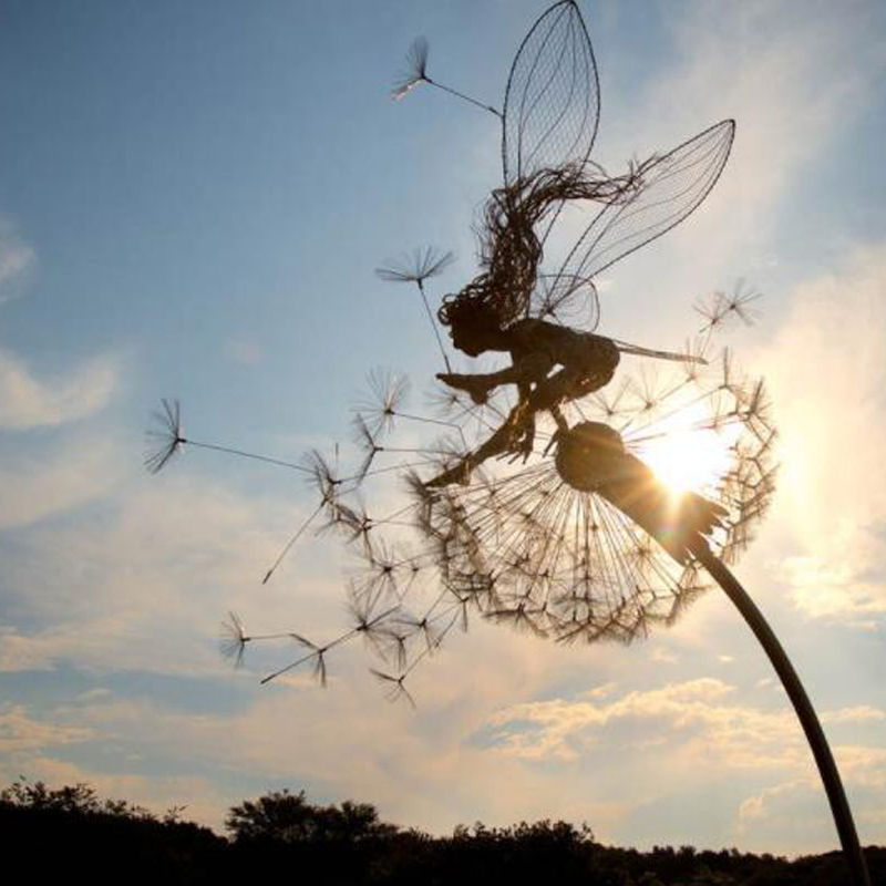 Garden Decoration Dancing Fairy With Dandelion Steel Wire Statue Miniature Sculpture Yard Decor Ornaments Flower Fairy Statue: 04