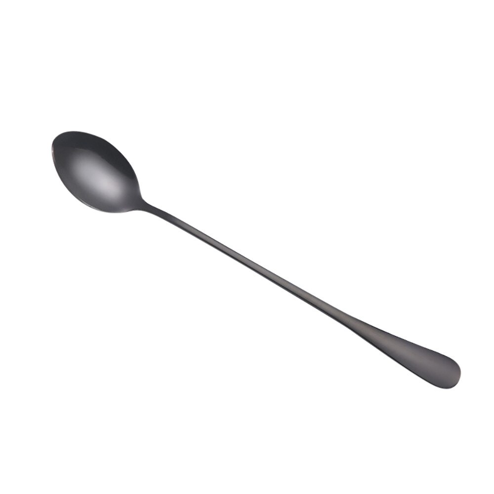 Stainless Steel Spoon With Long Handle Ice Spoon Coffee Spoon Tea Home Kitchen Tableware Colorful Spoons: black