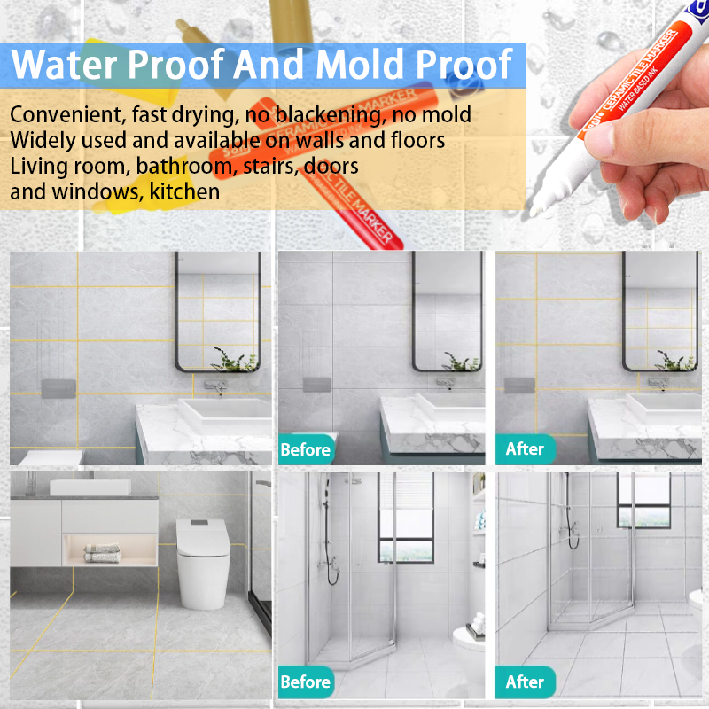 Stylo marqueur blanc étanche, réparation de couture murale, carrelage, marqueurs de coulis, sol salle de bains, outils de brosse à peinture de décontamination, 1/3 pièces