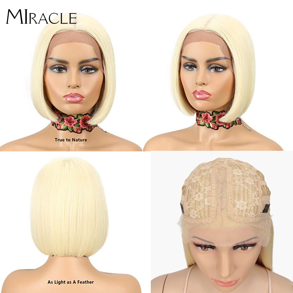 Miracle Bob Korte Pruik Synthetische Lace Pruik Blonde #613 Ombre Korte Bob Lace Pruik Voor Vrouwen Lolita Cosplay Pruiken hittebestendige