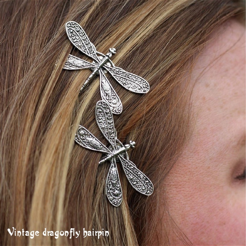 Vintage Libel Haarspeld Antiek Zilver Pony Clip Kant Clip Dragonfly Pin Decoratie Clip Vrouwen Mode Hoofdtooi Hoofdtooi