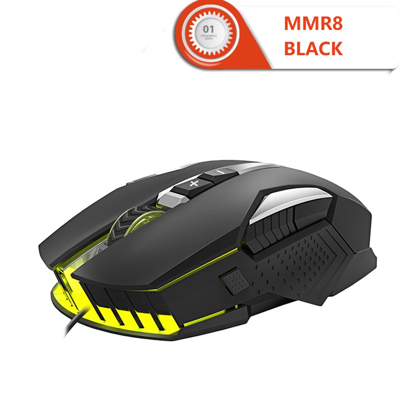 Ergonomic USB Wired Gaming Mouse 7 Button LED Computer Gamer Optical Mouse With RGB Backlight For PC Laptop Game: MMR8 Black Mouse