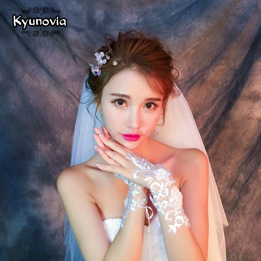 Kyunovia najlepszy ślub białe krótkie rękawiczki bez palców eleganckie perły wieczorowe rękawiczki ślubne rękawiczki ślubne D78