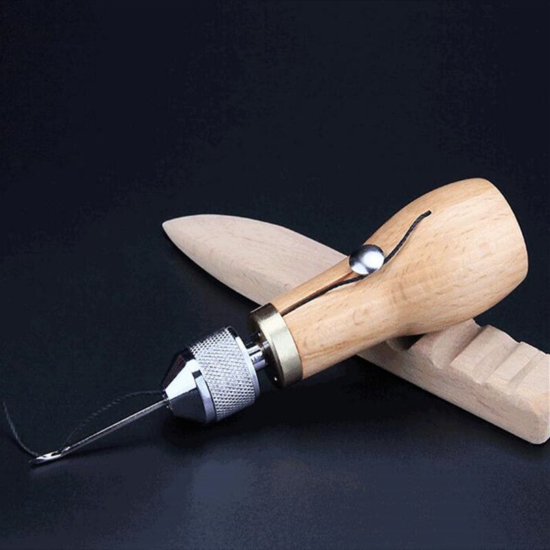 Opgraderet læder håndværk værktøj sæt træ håndtag ... – Vicedeal