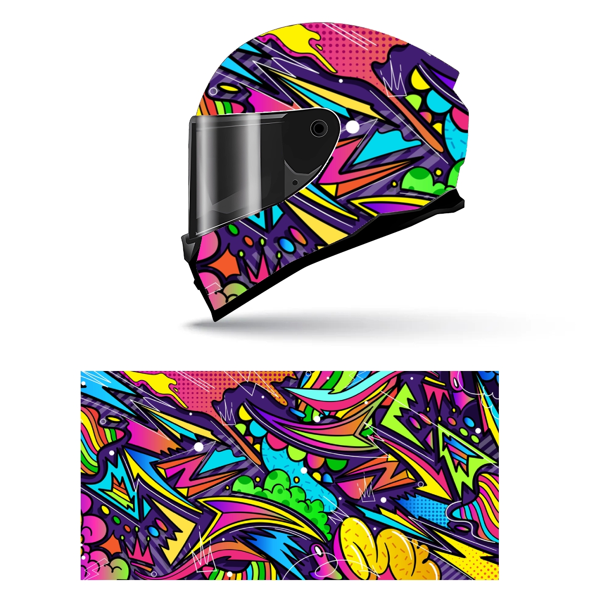 Hip Hop Street Graffiti Art Full Helmet Wrap Sticker Motorcycle Helmet Racing Graphic Decal Vinyl Wrap Helmet Decorative Sticker