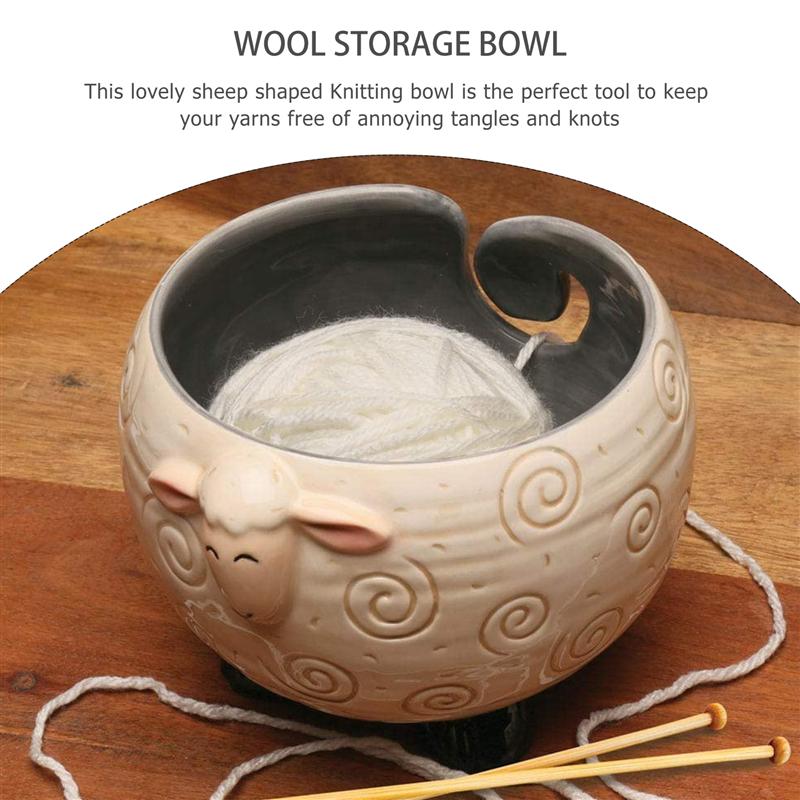 Ceramic Yarn Bowl Yarn Storage Bowl Organizer Knitted Crochet Wool Storage Bowl Cute Fun Sheep-Shaped Wool Storage Bowl