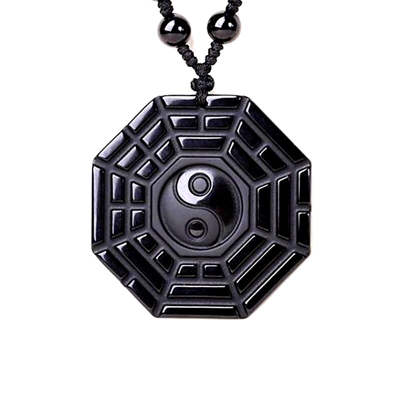 Czarny obsydian plotki Yin Yang Tai Chi naszyjnik wisiorek ręcznie rzeźbione czarne klejnot amulet na szczęście