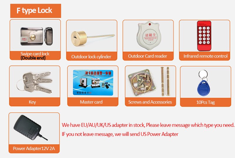 DC12V lock Automatic Swipe Card Lock System 125KHZ RFID Smart Lock Keycard Entry Systems 1000Users Keyless Lock Factory: F Type