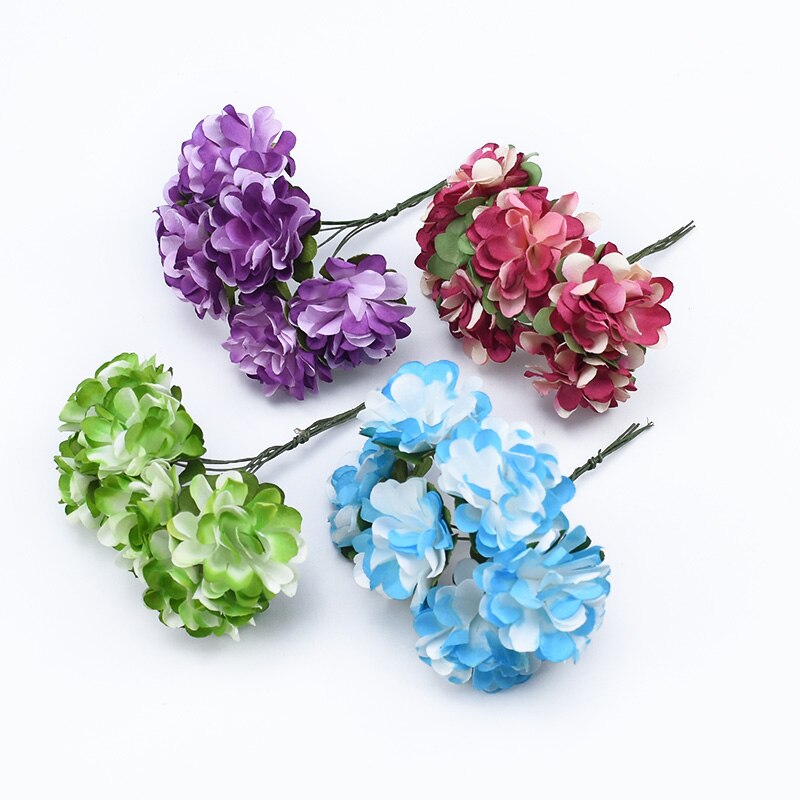 6 stykker papir nellike blomster dekorativ krans brud håndled broche juleblomster gør det selv bryllup boks kunstige blomster