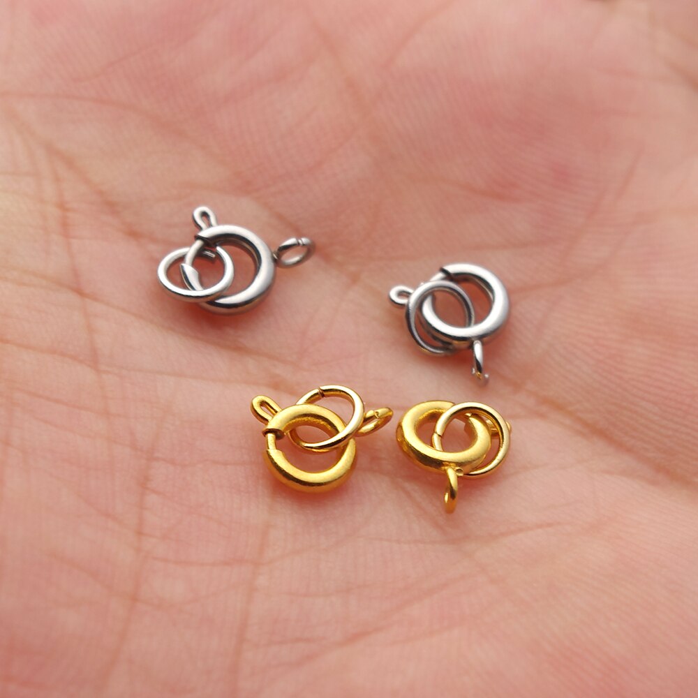 10pcs Stainless Steel Round Claw Spring Clasps With Jump Rings For Necklace Bracelet Connectors Diy Jewelry Making Accessories