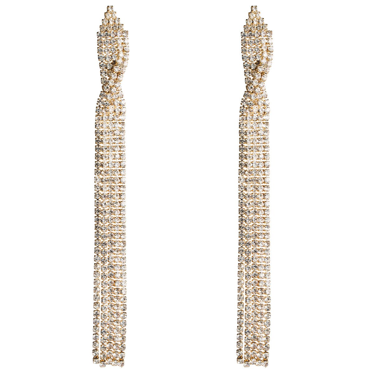 Europe and America Super Long Earrings Golden Black Woman Hyperbole Geometry Rhinestone Shining Jewellery