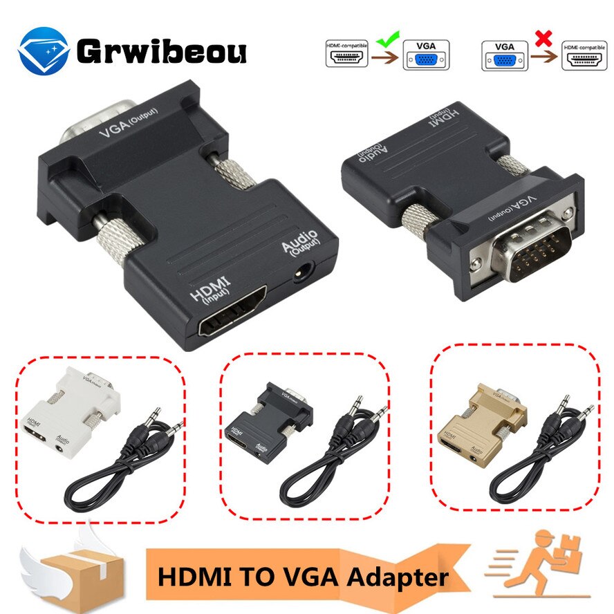HDMI to VGA Adapter Cable Male To Female HDMI TO VGA Converter Adapter 1080P Digital to Analog Video Audio For Tablet HD2VGA