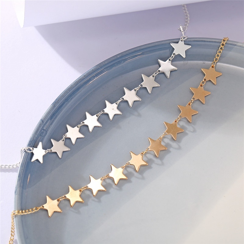 17KM Simple Plain Star Choker Necklace for Women Gold Sliver Chain Necklaces Collares Statement Jewelry