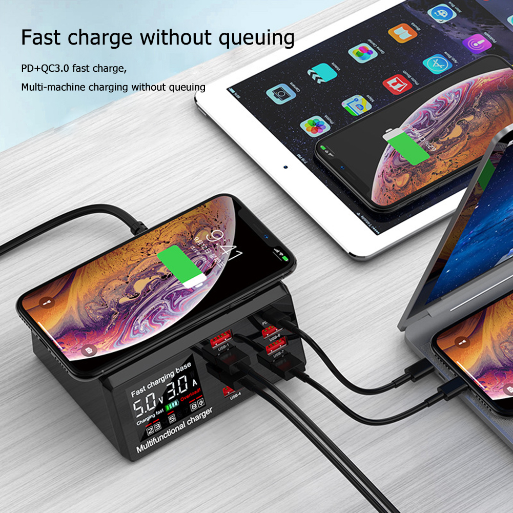 100W Multi USB Ladegerät Bahnhof PD 20W schnell aufladen 3,0 Qi Drahtlose Ladegerät 8 USB Häfen Schnelle Ladung Bahnhof für iPhone Huawei