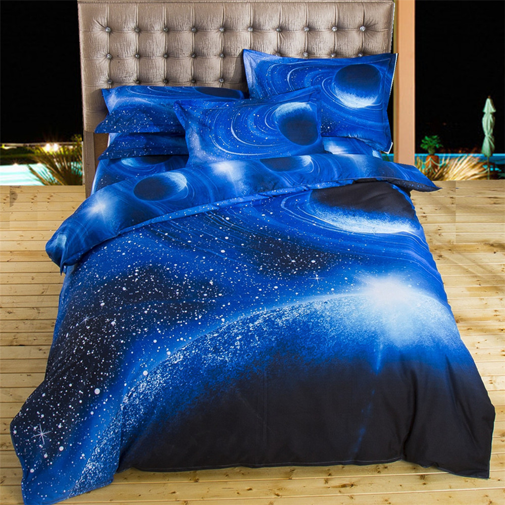 3D Bedding Sets Universe Outer Space Quilt Duvet Cover Bed Sheet Blue Galaxy Sell Pillowcase Twin Que